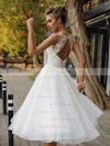 Tulle Scoop Neck A-line Tea-length Sashes / Ribbons Wedding Dresses #UKM00023851