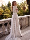 A-line Scoop Neck Lace Sweep Train Wedding Dresses #UKM00023858