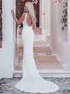 Trumpet/Mermaid V-neck Lace Court Train Wedding Dresses With Split Front #UKM00023862