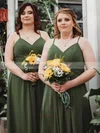 Silk-like Satin V-neck A-line Floor-length Ruffles Bridesmaid Dresses #UKM01013769