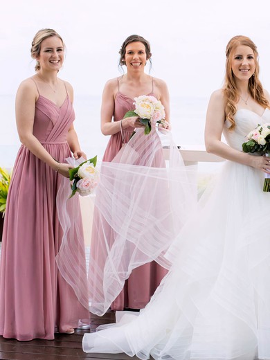 Chiffon V-neck A-line Floor-length Ruffles Bridesmaid Dresses #UKM01013785