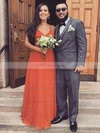 Chiffon V-neck A-line Floor-length Bridesmaid Dresses #UKM01013807