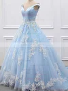 Ball Gown Off-the-shoulder Tulle Sweep Train Appliques Lace Prom Dresses #UKM020106469
