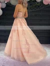Tulle Halter Princess Sweep Train Beading Prom Dresses #UKM020106641