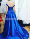 Satin Off-the-shoulder A-line Sweep Train Beading Prom Dresses #UKM020106745