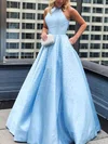 Ball Gown/Princess Sweep Train Scoop Neck Satin Beading Prom Dresses #UKM020106767