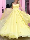 Ball Gown/Princess Floor-length Scoop Neck Satin Organza Flower(s) Prom Dresses #UKM020106783