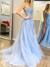 Ball Gown/Princess Sweep Train Scoop Neck Tulle Appliques Lace Prom Dresses #UKM020106840