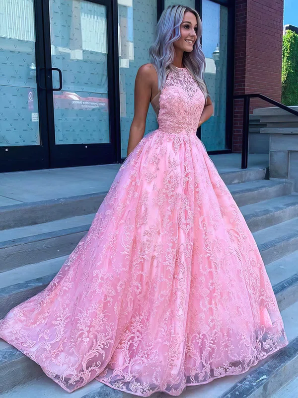 Ball Gown/Princess Sweep Train Scoop Neck Tulle Beading Prom Dresses #UKM020106879