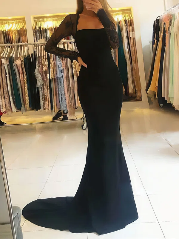 Mermaid Square Neck Long Sleeve Cut Out Prom Dresses With Beading #UKM020106905