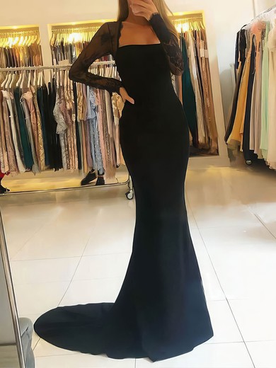 Mermaid Square Neck Long Sleeve Cut Out Prom Dresses With Beading #UKM020106905