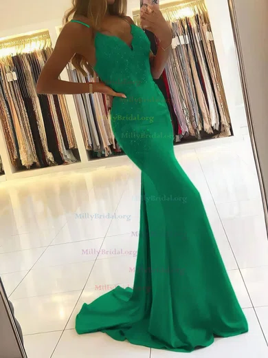 Trumpet Mermaid Satin Beading Mint Green Prom Dress With Slit Trumpet Mermaid Satin Beading Mint Green Prom Dress With Slit