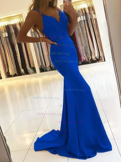 Satin Trumpet Mermaid Royal Blue Beading Prom Dress Satin Trumpet Mermaid Royal Blue Beading Prom Dress