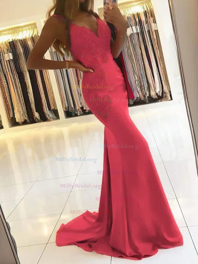 Trumpet Mermaid Beading Red Cap V Neck Prom Dress Trumpet Mermaid Beading Red Cap V Neck Prom Dress