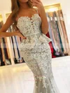 Tulle Sweetheart Trumpet/Mermaid Sweep Train Appliques Lace Prom Dresses #UKM020106914