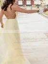 Tulle Square Neckline A-line Sweep Train Appliques Lace Prom Dresses #UKM020106702
