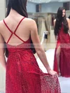 Glitter V-neck A-line Sweep Train Split Front Prom Dresses #UKM020106703