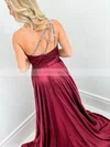 Silk-like Satin One Shoulder A-line Sweep Train Beading Prom Dresses #UKM020106732