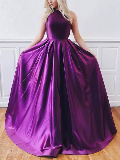 Ball Gown/Princess Sweep Train Scoop Neck Satin Pockets Prom Dresses #UKM020106824