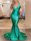 Trumpet/Mermaid Sweep Train V-neck Jersey Beading Prom Dresses #UKM020106899
