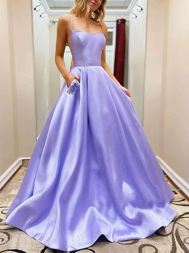 Satin Square Neckline Ball Gown Sweep Train Beading Prom Dresses #UKM020106938