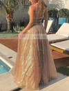 Glitter V-neck A-line Floor-length Sashes / Ribbons Prom Dresses #UKM020106944