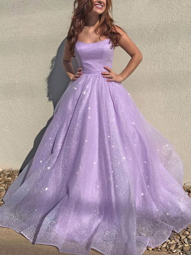 Ball Gown/Princess Sweep Train Scoop Neck Glitter Pockets Prom Dresses #UKM020106947