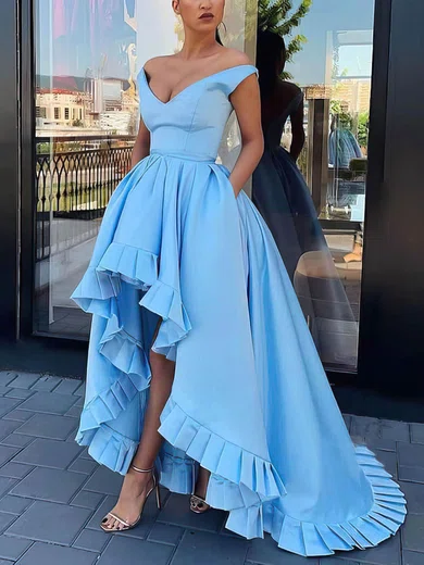 Ball Gown/Princess Asymmetrical V-neck Satin Evening Dresses PT020106963