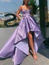 Ball Gown/Princess Asymmetrical V-neck Satin Pockets Prom Dresses #UKM020106964