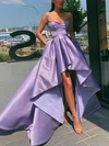 Satin Strapless A-line Asymmetrical Pockets Prom Dresses #UKM020106964