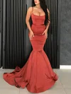 Rust Mermaid Square Neck Satin Prom Dresses #UKM020106971