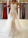 Trumpet/Mermaid Sweep Train Sweetheart Tulle Beading Prom Dresses #UKM020106973