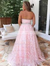 Tulle Strapless Ball Gown Sweep Train Beading Prom Dresses #UKM020106986