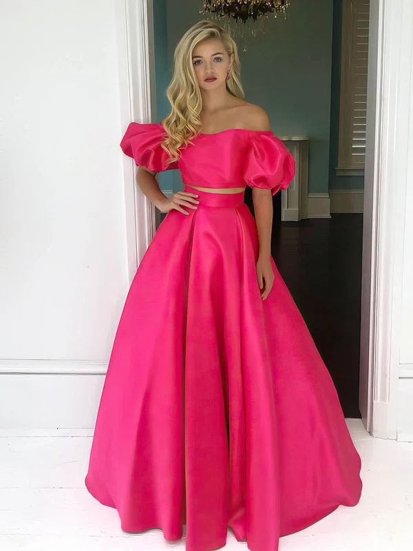 Ball Gown Off-the-shoulder Satin Floor-length Prom Dresses #UKM020106988