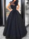 Ball Gown/Princess Floor-length Scoop Neck Tulle Pearl Detailing Prom Dresses #UKM020107012
