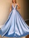 Satin Halter Ball Gown/Princess Sweep Train Pockets Prom Dresses #UKM020107024