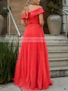 Tulle Off-the-shoulder A-line Sweep Train Prom Dresses #UKM020107031