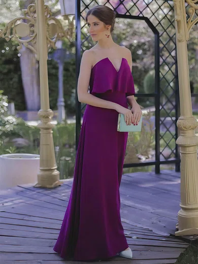 Silk-like Satin Strapless Sheath/Column Floor-length Prom Dresses #UKM020107041