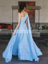 Silk-like Satin One Shoulder A-line Floor-length Ruffles Prom Dresses #UKM020107042