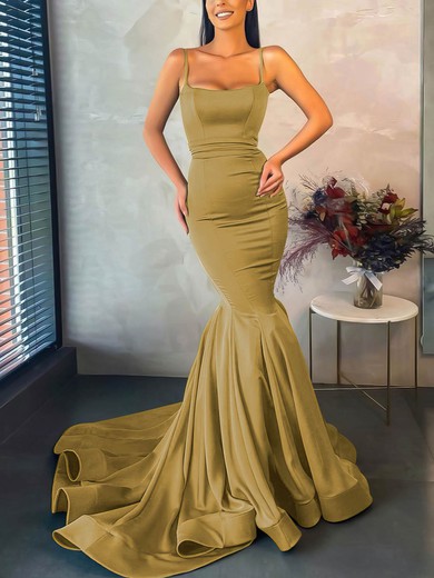 Trumpet/Mermaid Sweep Train Square Neckline Stretch Crepe Elegant Prom Dresses #UKM020107045