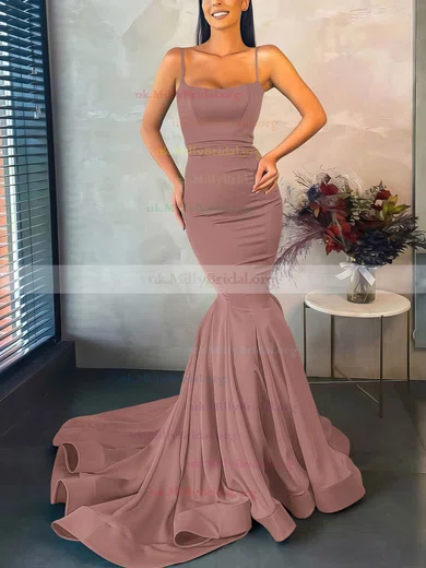 Trumpet Mermaid Sweep Train Square Neckline Stretch Crepe Elegant Prom Dresses