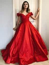 Ball Gown Off-the-shoulder Satin Court Train Ruffles Prom Dresses #UKM020107058