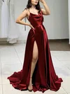 A-line Sweep Train Cowl Neck Silk-like Satin Split Front Prom Dresses #UKM020107071