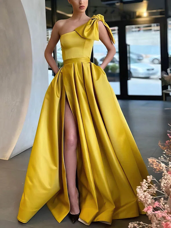 Ball Gown One Shoulder Satin Prom Dresses With Ruched #UKM020107075