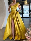Ball Gown One Shoulder Satin Prom Dresses With Ruched #UKM020107075