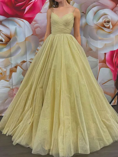 Ball Gown V-neck Tulle Prom Dresses With Ruched #UKM020107082