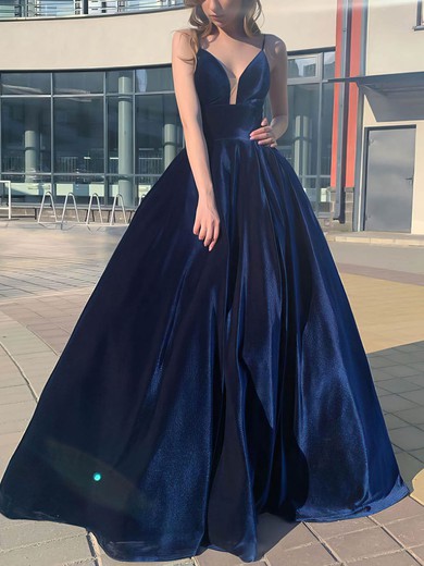 Ball Gown/Princess Floor-length V-neck Velvet Elegant Prom Dresses #UKM020107163