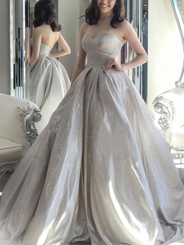 Glitter Sweetheart Ball Gown Sweep Train Prom Dresses #UKM020107165