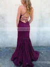 Lace V-neck Trumpet/Mermaid Sweep Train Beading Prom Dresses #UKM020107199