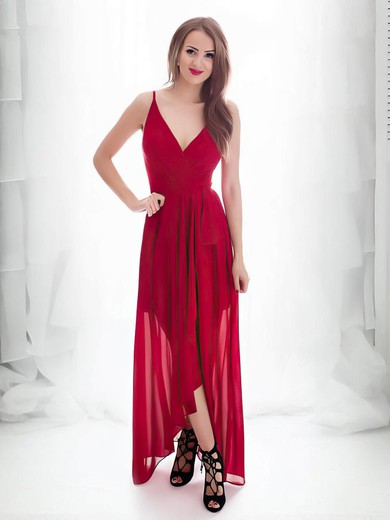 Chiffon V-neck A-line Asymmetrical Ruffles Prom Dresses #UKM020107203